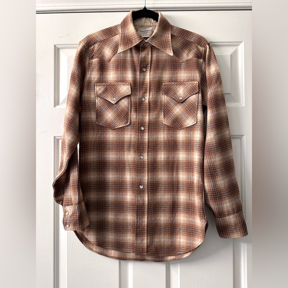 Pendleton Other - Pendleton Vintage High Grade Brown Western Wear Pearl Snap Wool Plaid Shirt